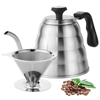 Stainless Steel Pour Over  Kettle With Thermometer and Coffee Dripper Filter Set - LIVINGbasics®