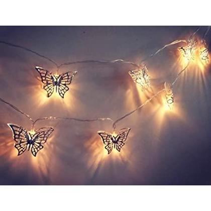 10-Light Pink Metal 3D Butterfly String Lights LED Decorative Lights, 5ft