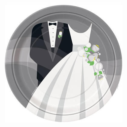 Silver Wedding Round 9" Dinner Plates, 8Pcs