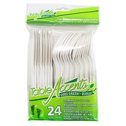 Table Accents Assorted Cutlery Full Size Bioplastic 24Pcs/Pack