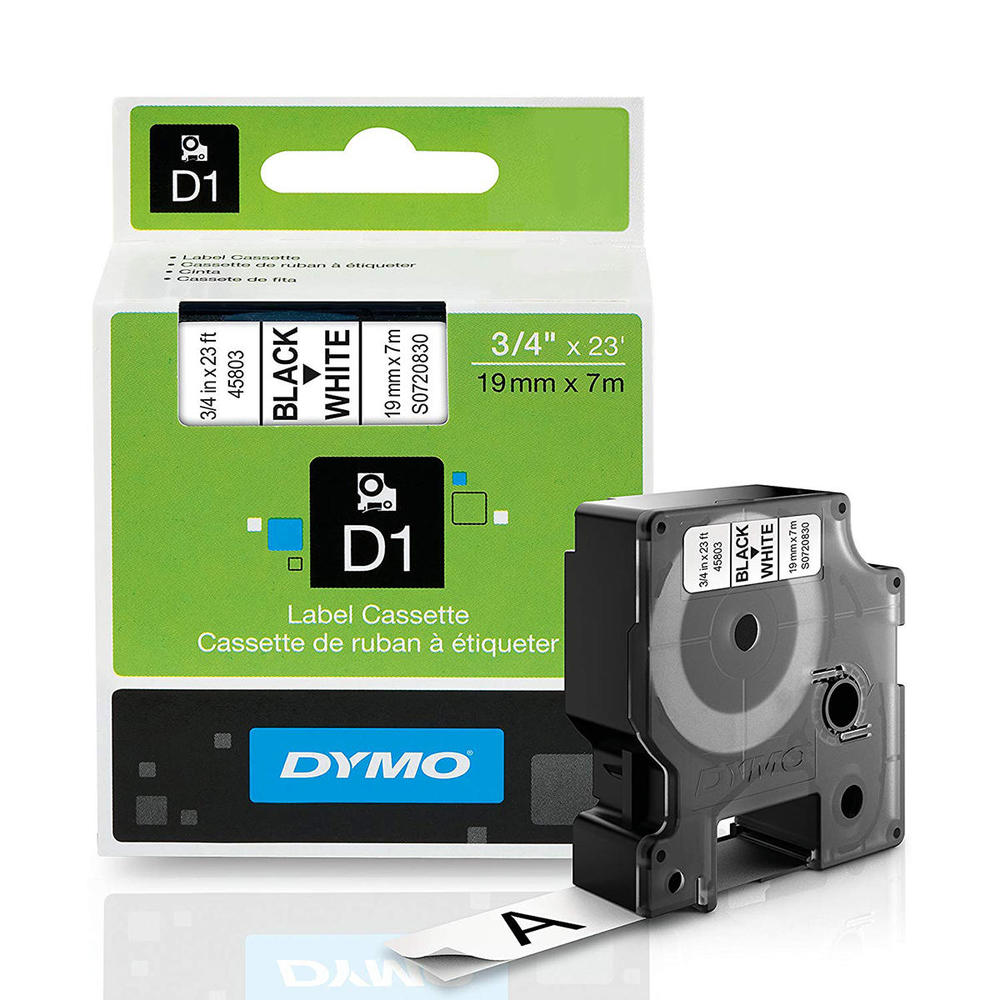 DYMO 45803 Original Standard D1 Labeling Tape, 3/4'' W x 23' L, Black on White