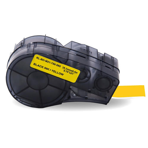 Brady BMP21 Plus Series Vinyl Label Tape, 0.75" x 21', Black on Yellow