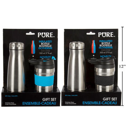 Pure Gift Collection, Water Bottle and Coffee Tumbler Set, 1 Randomized Color Per Pack
