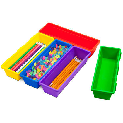 Storex® Pencil Trays, Assorted Colors, 3" x 9" x 2" - 5/Pack
