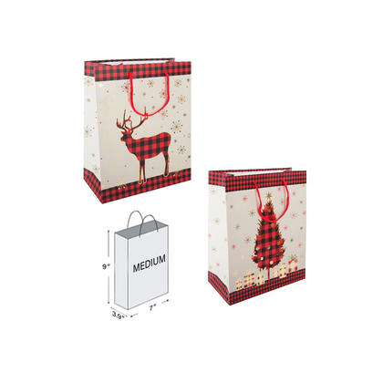 Christmas Buffalo Plaid Hot Stamp Gift Bag - Medium, 7''x 3.9''x 9'', 1Pc/Pack