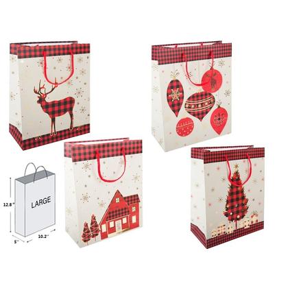 Christmas Buffalo Plaid Hot Stamp Gift Bag - Large, 10.2''x 5''x 12.8'', 1Pc/Pack
