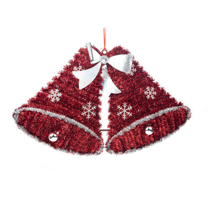Christmas Decoration, Tinsel Bells with Bow Wall Decor, 20.5"x 12"