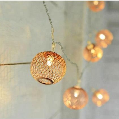 10 LED Metal Rose Gold Ball String Lights, 5.4ft, Battery-Operated