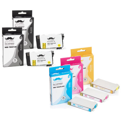 Epson 802 T802120 Black and T802XL Color Remanufactured Ink Cartridge Combo BK/BK/C/M/Y - Moustache®