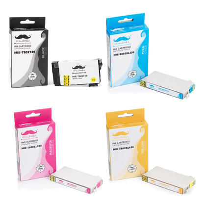 Epson 802 T802120 Black and T802XL Color Remanufactured Ink Cartridge Combo BK/C/M/Y - Moustache®