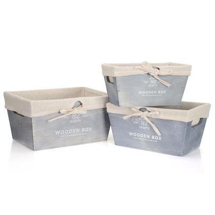 Home Decor Natural Wooden  Storage Bins for Storage Removable Fabric Liner, Set of 3