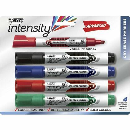 BiC® Intensity® Advanced Dry Erase Whiteboard Markers, Assorted Colors, 4 / Pack