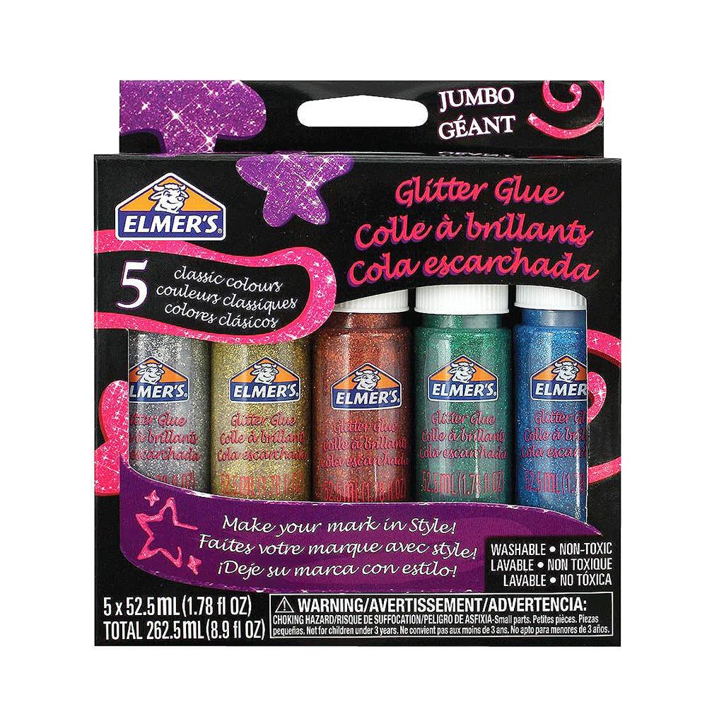 Elmer's Glitter Glue, Assorted Colors, Washable, 5/Pack, 1.78OZ Each