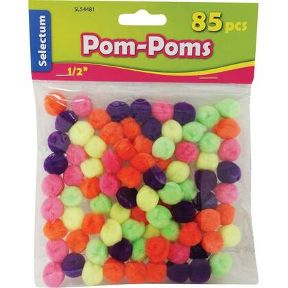 Selectum® Brite Pom Poms, 0.5" (12.7mm), Assorted Colors, 85 / Pack (833333)
