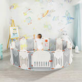 93b03 LIVINGbasics LB ABST W25 Baby Supplies Baby Playpen 14 Panel Foldable Kids Safety Activity Center Playard w Locking Gat