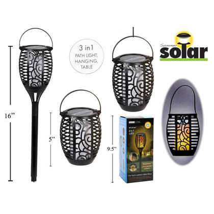 Solar 3-in-1 25 LED Lantern/Torch, 3.95"x3.95"x20"