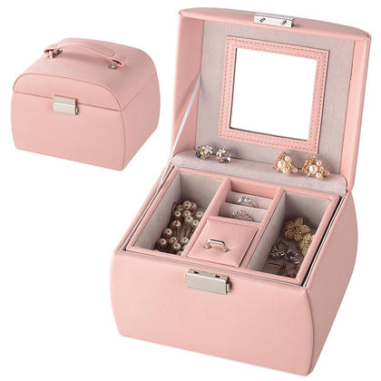 Leather Jewelry Organizer Lockable Mirrored Storage Case, Pink - SortWise®