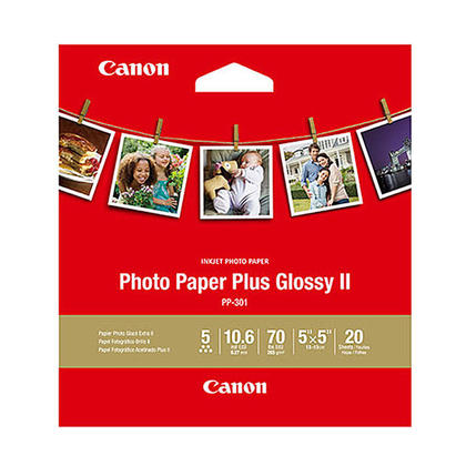 Canon PP-301 Photo Paper Plus Glossy II, 5" x 5", 20 Sheets