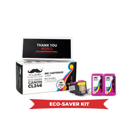 Canon CL-246 Remanufactured Eco-Saver Color Ink Cartridge 3PK Combo - Moustache®