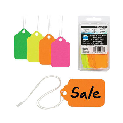 Merangue® Étiquettes fluorescentes avec ficelle, 1-3/4" x 1-3/32", couleurs assorties, 100 / paquet