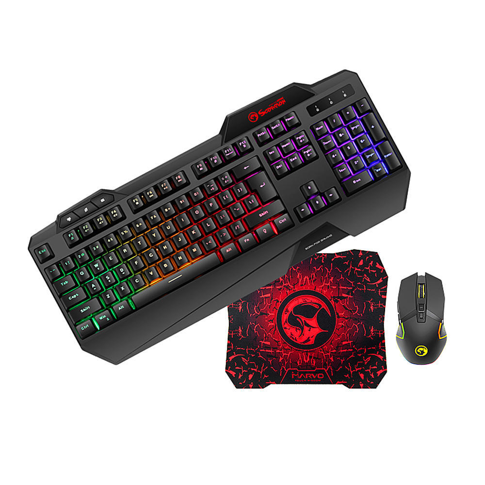 Marvo 3in1 Wired Gaming Starter Kit Rainbow Backlit Keyboard & Mouse & Mouse Pad