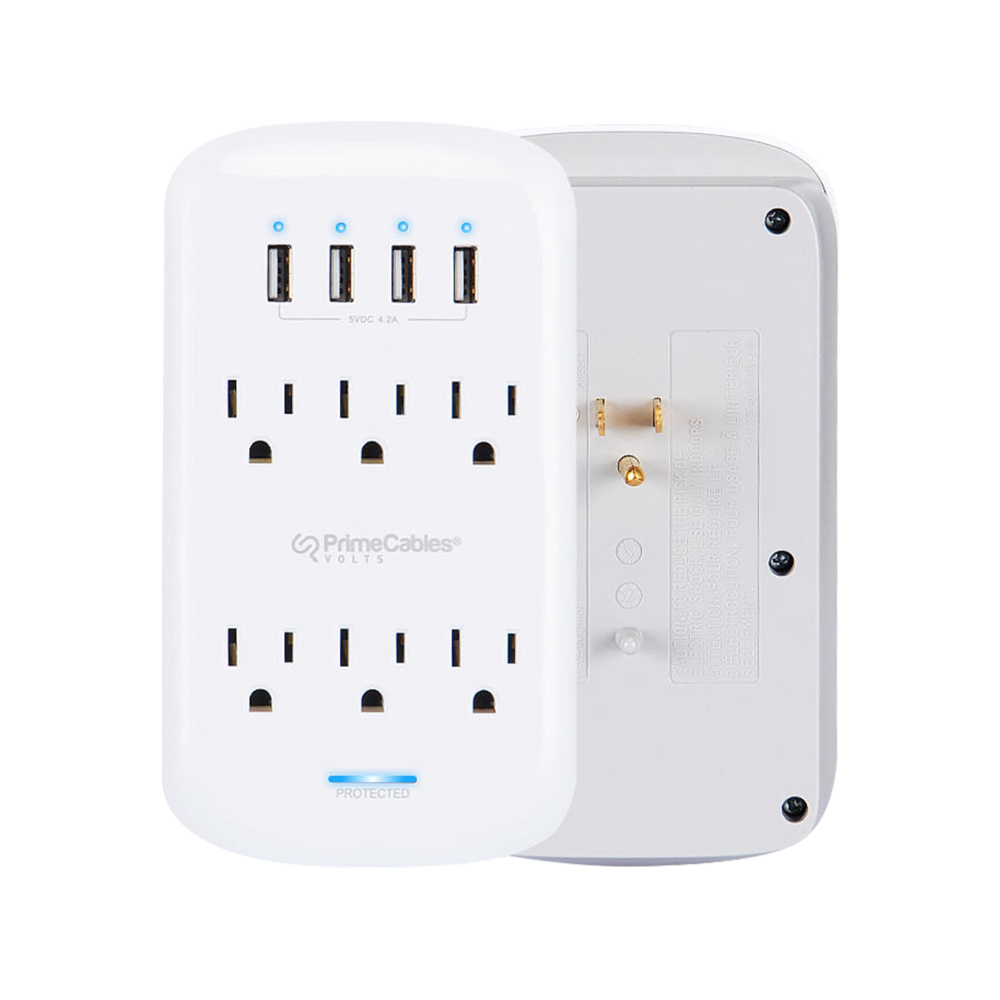 6Outlet Wall Mount Surge Protector Socket with 4 USB Charging Ports