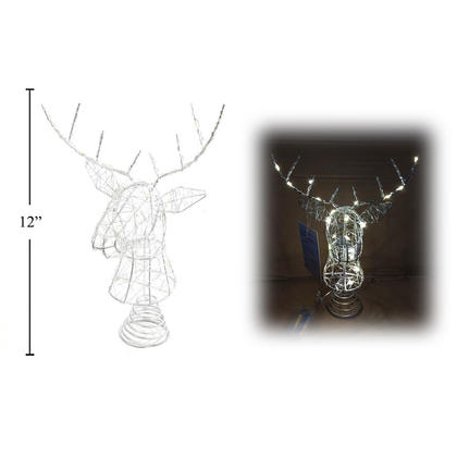 12" Battery-Operated LED Wire Reindeer Stag Head, Light-Up Décor with 20 Lights