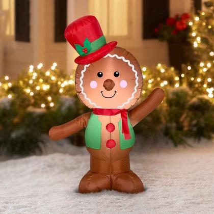 Christmas Inflatable LED Gingerbread Man with Santa Hat Airblown Decoration 4ft