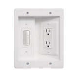 PrimeCables PC WP HJ8891 R Power Wall Plates 2 Gang In Wall Recessed Flat Panel TV Connection Kit White PrimeCables
