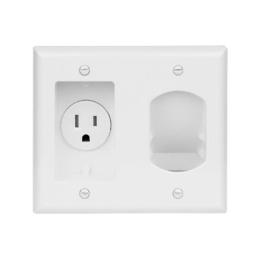 PrimeCables PC WP HJ115R81 Power Wall Plates 2 Gang Low Voltage Pass Through Cable Concealer Wall Plates With Recessed Power 