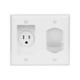 PrimeCables PC WP HJ115R81 Power Wall Plates 2 Gang Low Voltage Pass Through Cable Concealer Wall Plates With Recessed Power 