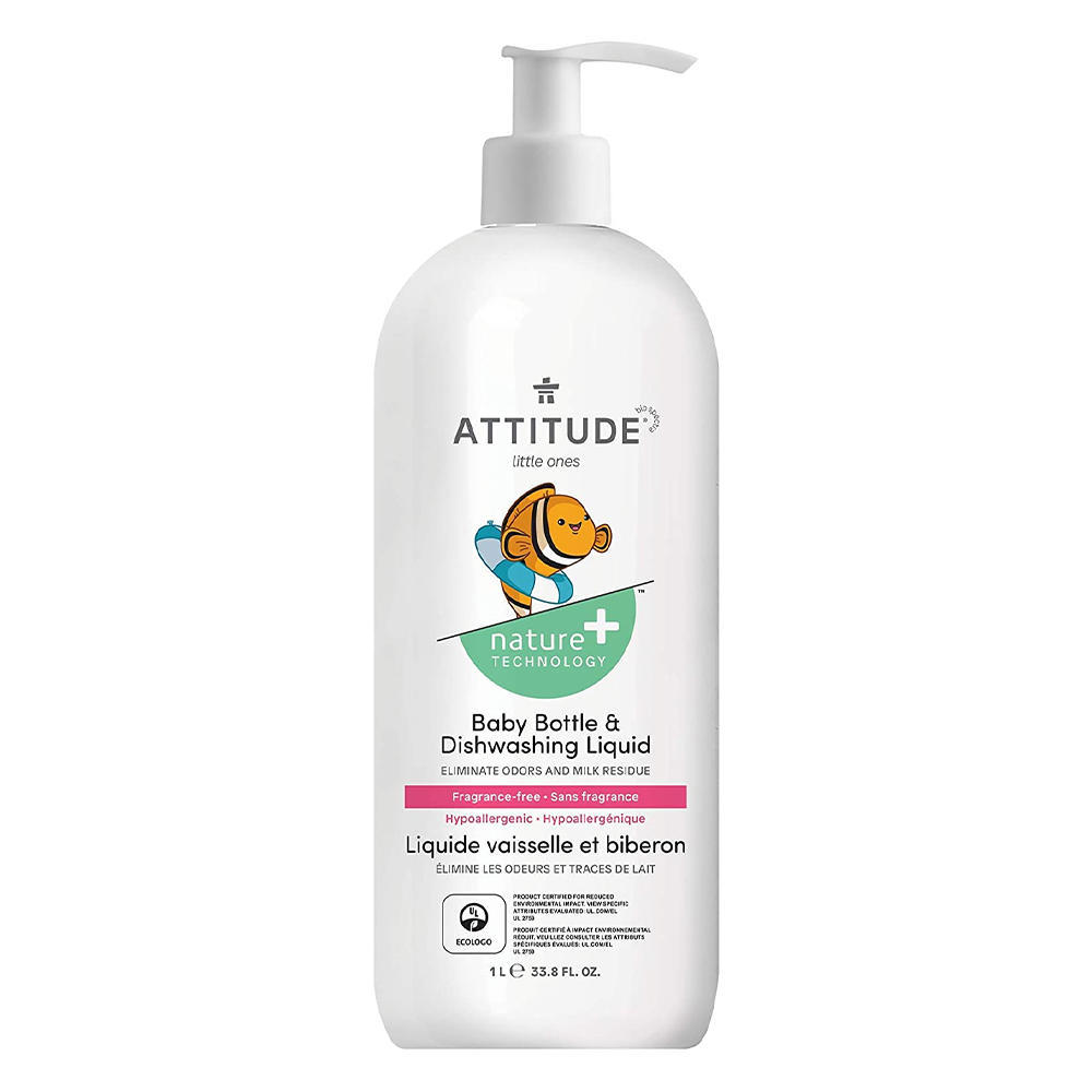 Baby Dish Soap, Plantbased Dish Liquid Gentle on Sensitive Skin, 1L, Fragrance Free ATTITUDE