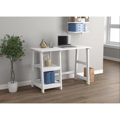 MDF/Metal,White Computer Desk with 2 Open Shelves - Safdie&Co