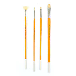 Nobel NB 655F4 Paintbrushes Nobel Pure White Bristle Brushes Set of 4 Mixed 2R 3B 8B 2Fan