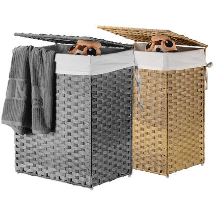 Laundry basket with lining, rattan，23.8 gallon (90 l) Gray - SortWise®