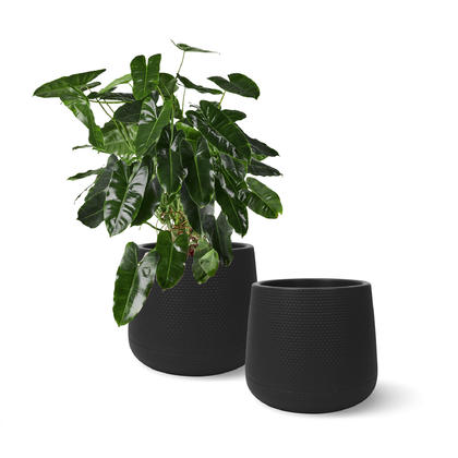 9" Lenn Collection Weaving Embossing UV-resistant Planter Pot, 2 Pack, Black