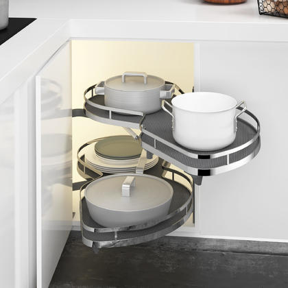 Kitchen Cabinet Blind Corner Pull Out 2Tiers Soft Close Swing Tray with Non-sIip Tray, R - SortWise®