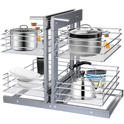 20-Inch Pull Out Blind Corner Organizer Kitchen Cabinet with Soft Close, Chrome - SortWise®