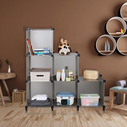 6-Cube Plastic Storage Organizer, DIY Modular Storage Closet Cabinet, Gray - SortWise®