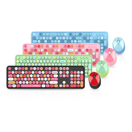 Colorful 2.4GHz Wireless Keyboard and Mouse Combo with Round Key Cap, 104 Keys