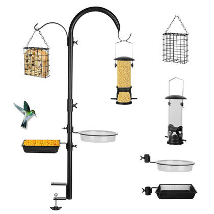 Deck Hook Bird Feeder Pole, Wild Bird Feeding Station Kit with Hooks & Trays - Yardlab™