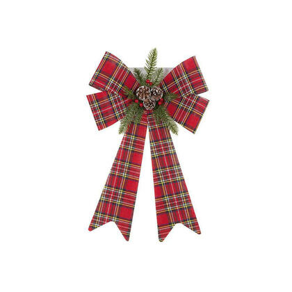 S. Secrets Tartan PVC Bow With Pine cones & Berries for Christmas, 21"X16"