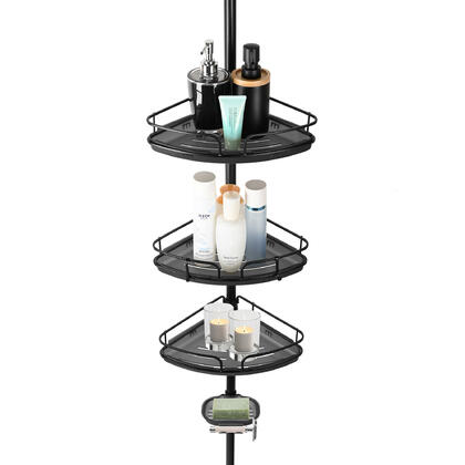 Adjustable Bathroom Tension Corner Pole Caddy with 4 Baskets for Shampoo, Soap - SortWise®