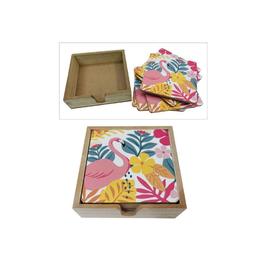 No Brand LVC 48148 Coffee Tea Wine Accessories Tropical Print Coaster Set Suitable for Kinds of Cups 4 Set