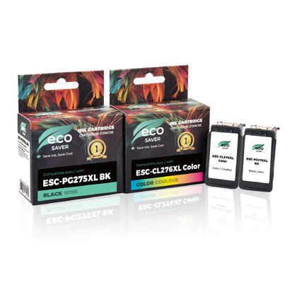Canon PG-275XL CL-276XL Compatible Black and Color Ink Cartridge Combo High Yield - Eco-Saver