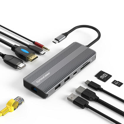 Hub USB C 10 en 1, RJ45+données de type C+charge de type C+8KHDMI+DP+TF/SD+USB3.0*2+écouteurs