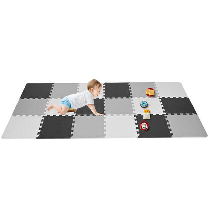 Soft Foam EVA Play Mat with Borders, 18 PCS Black Three Mixed Colors Mat - LIVINGbasics®