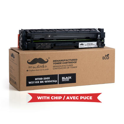 Remanufacturée HP 206X W2110X cartouche de toner noire haute capacité - avec puce - Moustache®