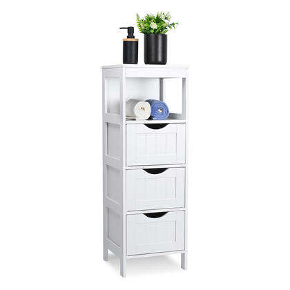 Bathroom Floor Cabinet Wooden Storage Organizer Unit 4-Tier with 3 Drawer - SortWise®