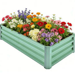 5acdb No Brand YL GW GB05G2 Home Garden Tools 4x2x1ft Metal Raised Garden Bed Galvanized Planter Box with 6 Ground Stakes Gre